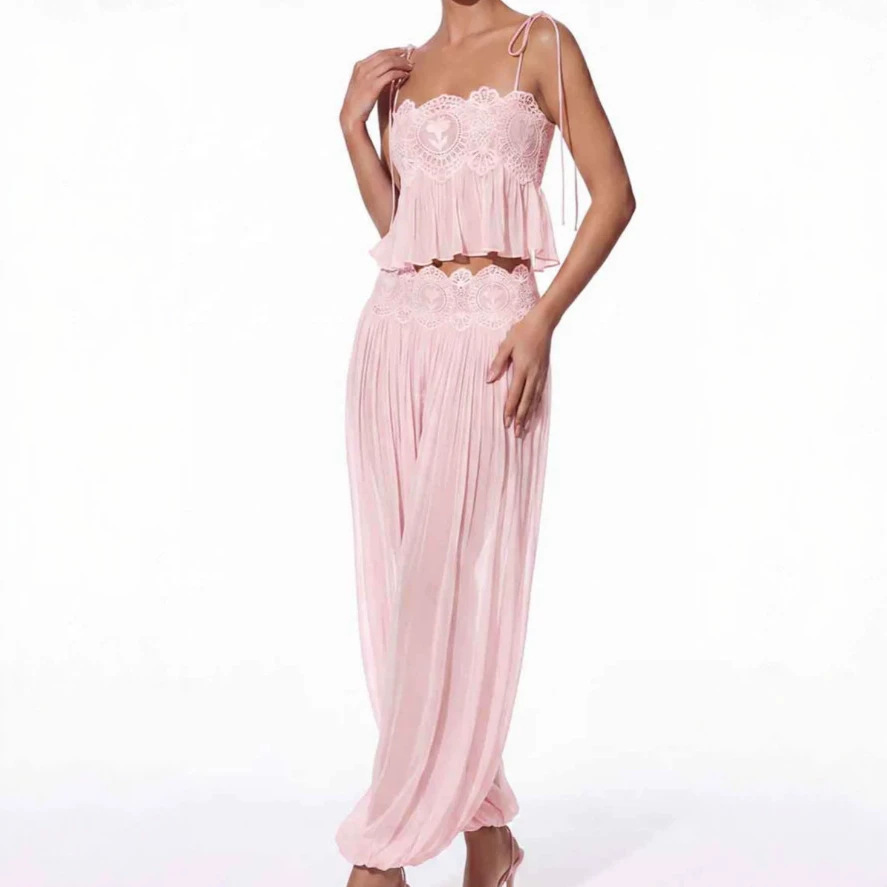 Lace Trim Cami - طقم بنطلون طويل للنساء مع بلوزة