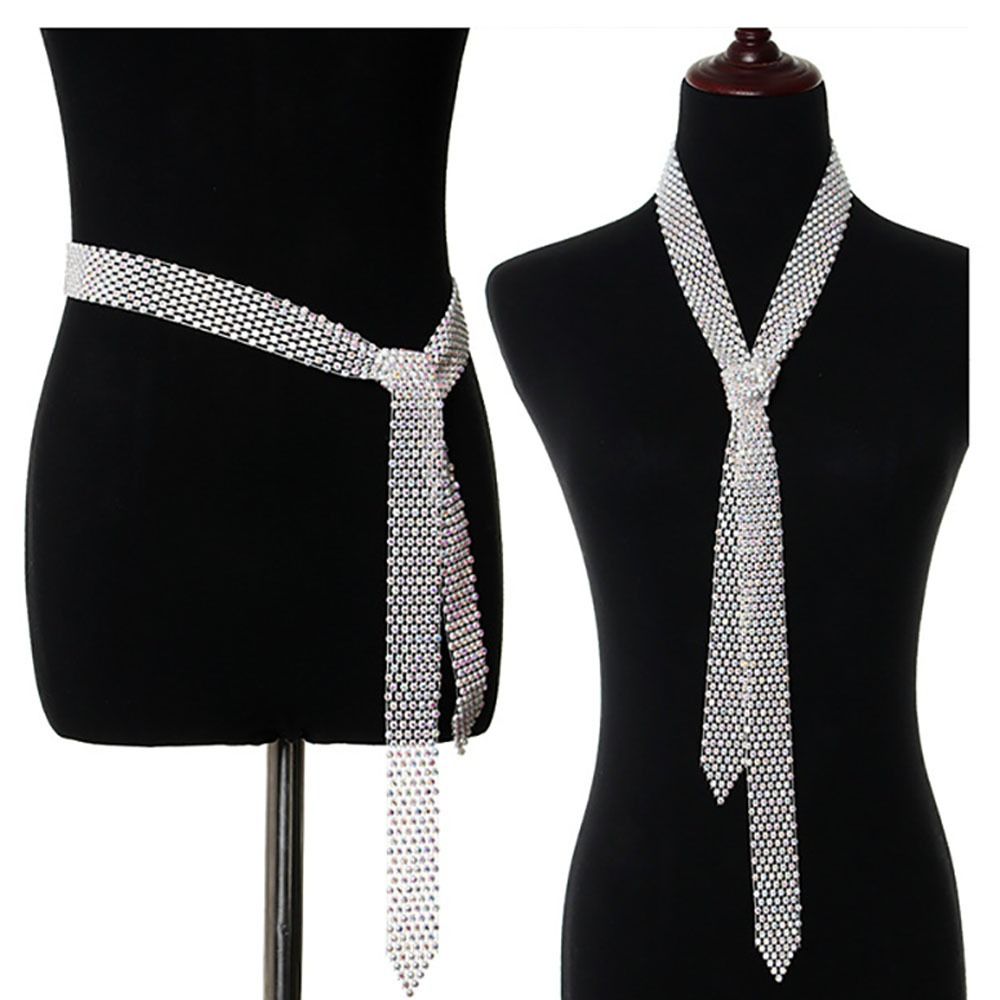 Women Fashion Necktie - ربطة عنق فاخرة مرصعة بالأحجار الكريمة،