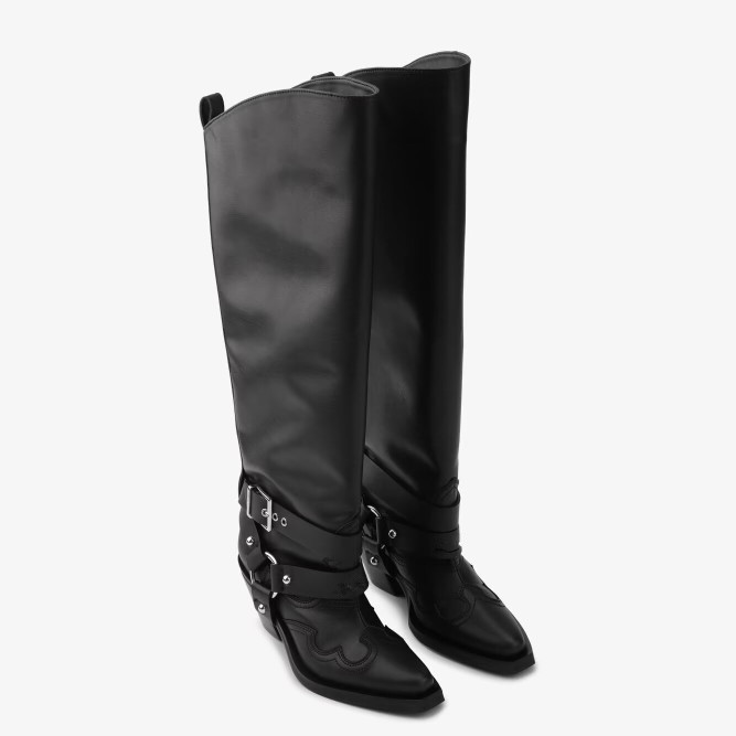 المرأة جلد أسود الركبة عالية أ - مراجعة Women'S Fashion Knee High Boots وسعره